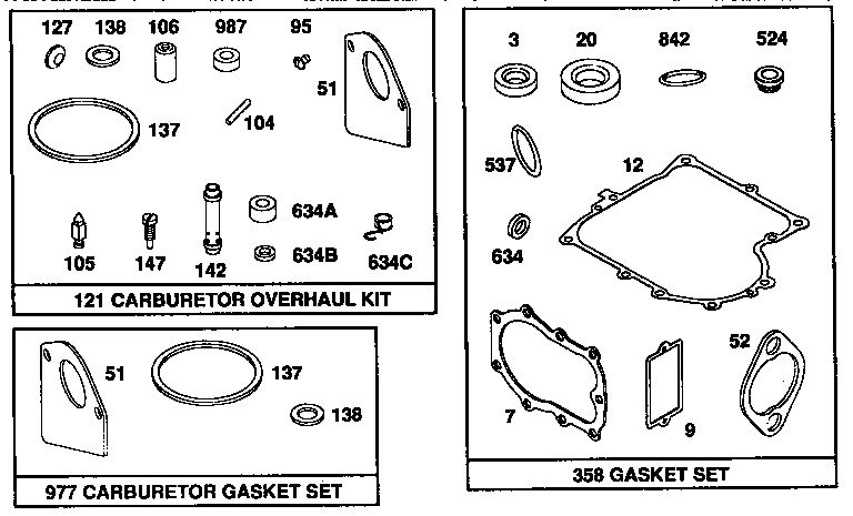 Gasket Sets Diagram and Parts List for 259700  Briggs and Stratton Engine